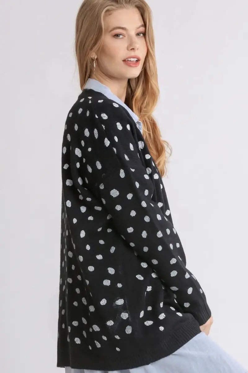 Umgee Polka Dot Open Front Drop Shoulder Cardigan - Love Salve